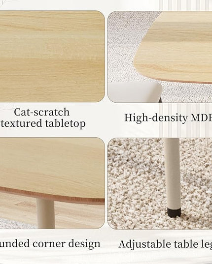 47.2'' Dining Table Set for 4,Modern Wood Dining Table,Leather Dining Chairs 4,Table and Chairs Set of 4,Ideal for Kitchen Dining Room (Cat Scratch Table + 4 White Chairs, 47.2")