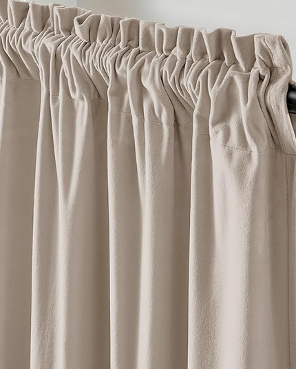 Lazzzy Velvet Blackout Curtains Thermal Insulated Room Window Drapes Super Soft Luxury Curtains for Living Room Bedroom Rod Pocket 2 Panels, Oatmeal, 52" W x 84" L