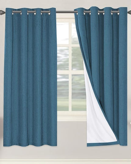 H.VERSAILTEX 100% Blackout Curtains for Bedroom Thermal Insulated Linen Textured Curtains Heat and Full Light Blocking Drapes Living Room Curtains 2 Panel Sets, Blue Sapphire, 52x72 Inch