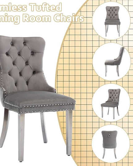 60.63in Rectangular Glass Dining Table Set for 6, Glass Kitchen Table and Chair Set for 6, Modern 7 Piece Dining Room Set with 6 Fabric Upholstered Chairs, Silver Metal Legs Home Kitchen Furniture