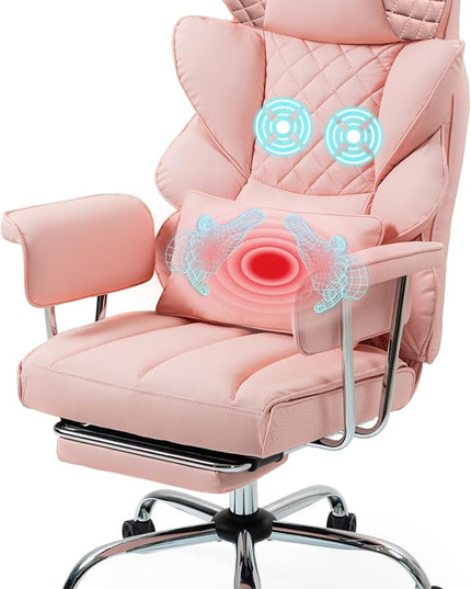 DYHOME 500 lbs Reclining Massage Office Chair with Foot Rest, Executive Home Office Chairs for Heavy People, High Back Computer Desk Chair, Pocket Spring Cushion, Big and Tall Ergonomic Chair,Pink