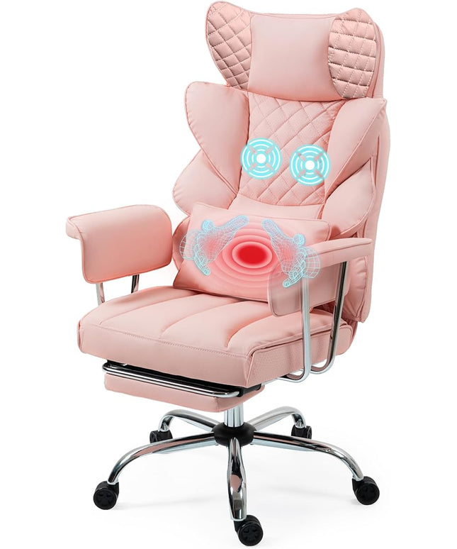 DYHOME 500 lbs Reclining Massage Office Chair with Foot Rest, Executive Home Office Chairs for Heavy People, High Back Computer Desk Chair, Pocket Spring Cushion, Big and Tall Ergonomic Chair,Pink