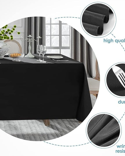 VidaFete Table Cloth 6 Pack 90 * 156inch Rectangle Tablecloth Polyester, Stain Wrinkle Resistant Polyester Dining Table Cover for Kitchen Dinning Party Wedding Rectangular Tabletop Decoration(Black)