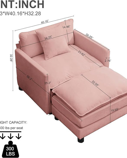 SZLIZCCC 56.3''D Oversized Chaise Lounge Chair Indoor, Comfy Chenille Upholstered Sofa Chair with Ottoman, Deep Seat Single Sofa Couch with 1 Pillow for Living Room (Pink, 56.3"- Single Seat)