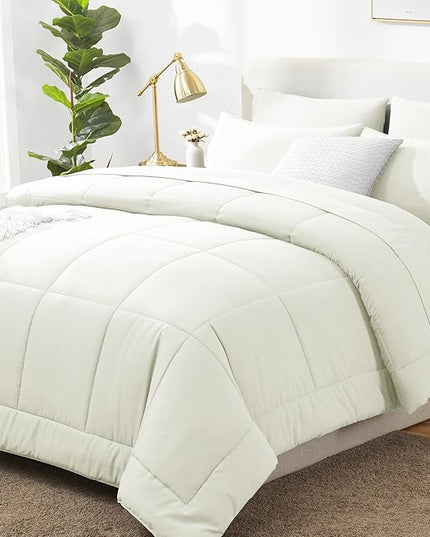 CozyLux King Size Comforter Set Ivory - 7 Pieces Bed in a Bag, Cream Off White Comforter King Size, Bedding Sets with All Season Quilted Comforter, Flat Sheet, Fitted Sheet, Pillowcases