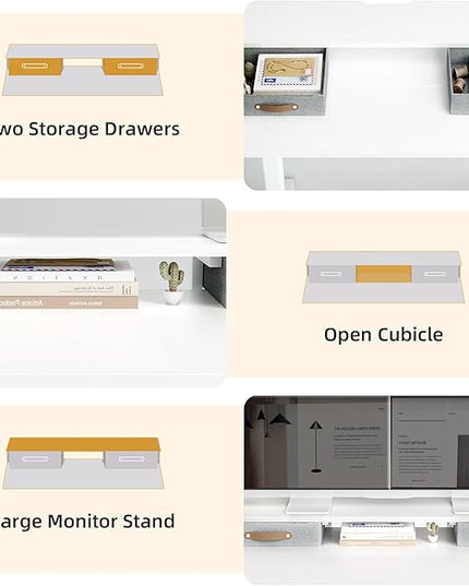Claiks Electric Standing Desk with 2 Drawers, Adjustable Standing Desks with Storage, Height Adjustable Stand up Desk for Home Office with 2 Hooks,55 Inch White