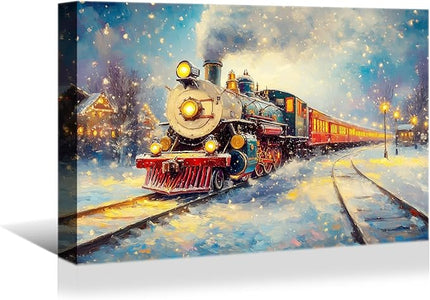 YONICA Christmas Wall Decor Christmas Canvas Wall Art Home Decorations 30x20 Inches - Christmas Train Pictures Charming Snow Scene Prints Winter Painting Xmas Artworks for Living Room Bedroom