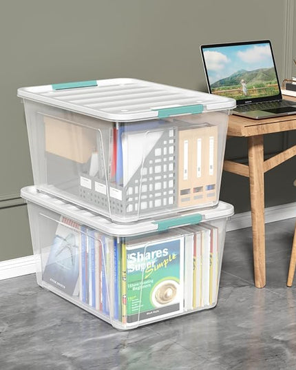 85 Quart Large Plastic Storage Bins, 4-Pack Clear Plastic Storage Box with Wheels