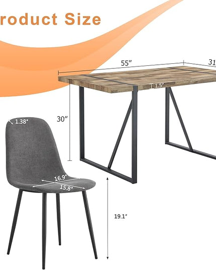 7 Piece Dining Table Set，Dinner Table Set for 6，55'' Kitchen Table and PU Leather Chairs Set of 6，6 Chair Dining Table Set for Kitchen Dining Room