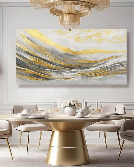 Artexist Abstract Line Wall Art Prints, Gold & Grey, 24"x48" Large Canvas Wall Pictures for Living Room, Bedroom, Office Decor