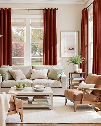 Lazzzy Orange Velvet Curtains Blackout Thermal Insulated 84 Inch Long Fall Curtains for Living Room Window Drapes for Bedroom Super Soft Luxury Grommet Window Treatment 2 Panels, Rust Red