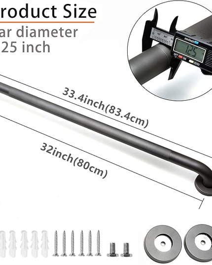 Shower Grab Bar, 2 Pack 32 Inch Gray Bathroom Grab Bar, 1.25" Diameter 304 Stainless Steel Anti-Slip Grab Bars for Bathtubs and Showers, Handicap Shower Grab Bar for Seniors Elderly