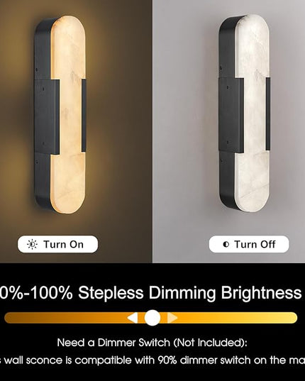 Alabaster Wall Sconce, 20" Natural Marble Wall Sconce, Black Alabaster Sconces Set of Two, Indoor Modern Bathroom Sconces Wall Lighting for Living Room, Bedroom, Hallway, Stairs