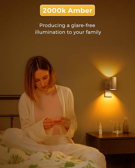 L LOHAS LED Night Light, Amber Nightlight, Dimmable Night Light 100LM, Light Sensor, Yellow Nightlight, Sleep Light for Kids, Soft & Warm Light for Bedroom, Hallway, Bathroom, 2 Pack