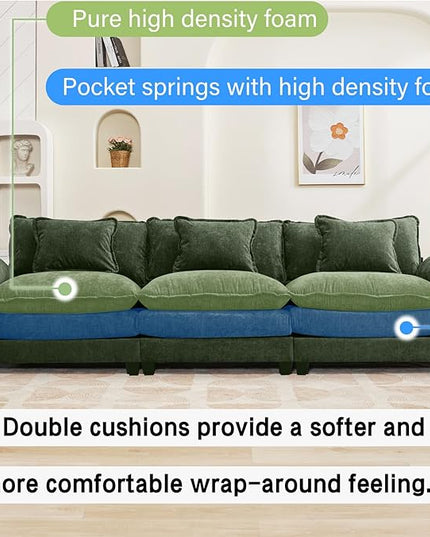 120" Modular Sectional Sofa, Comfy Cloud Couch Sectional, Chenille Sofa Sleeper Deep Seat Sofa with Throw Pillows for Living Room (Green, 120"- 3 Seater)