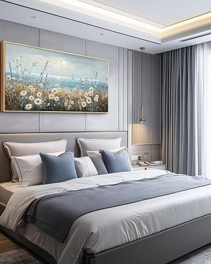PHAOHUAXM Wall Decor For Living Room Wall Art For Bedroom Office Decorations Blue Ocean Paintings Flowers Watercolour Wall Pictures Canvas Artworks Home Decor Ready To Hang Wood Framed 20x40 In