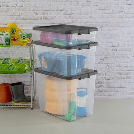 Sterilite 6-Pack Modular Stacker Box, Durable Clear Plastic Storage Bins with Latching Lids, 40 Quart - Stackable Organizing Container Boxes for Closet, Bathroom, and Office