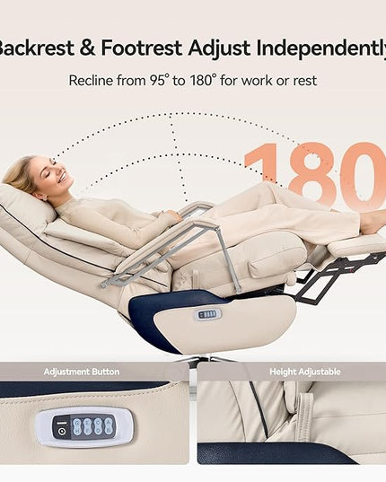 M80A Dual Motor Electric Executive Office Chair with Footrest, Comfortable Reclining Office Chair Wide Seat, Big and Tall Ergonomic Leather Home Office Desk Chair (Beige,Multi-Functionality)