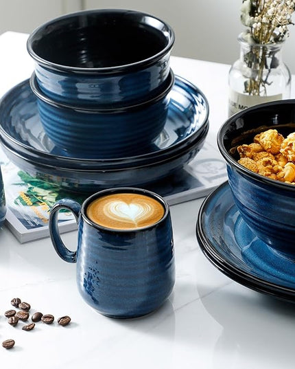 Hasense Small Coffee Mugs 8 oz, Ceramic Cappuccino Cups Set of 4, Espresso Mug with Handle for Latte, Tea, Milk and Mocha, Mini Cups for Gift, Dishwasher & Microwave Safe, Blue