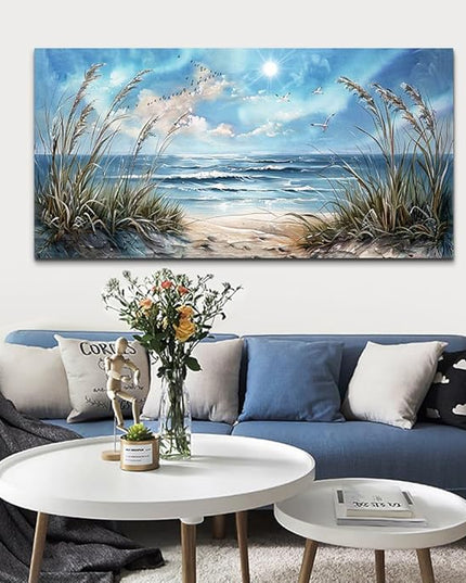 hyidecorart Large Wall Decor For Bedroom Framed Wall Art For Living Room Sunshine Ocean Scenery Painting Blue Sea Waves Wall Pictures Office Modern Canvas Prints Artwork Aesthetic Home Decorations