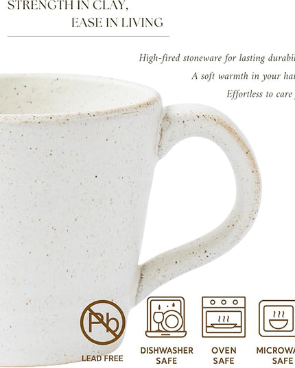 Stoneware Mug Set of 4-14oz Ceramic Coffee Mugs & Tea Cups with Handle - Perfect for Hot & Iced Drinks - Microwave & Dishwasher Safe - Rustic Minimalist Style - Oatmeal Cream - Ideal Gift