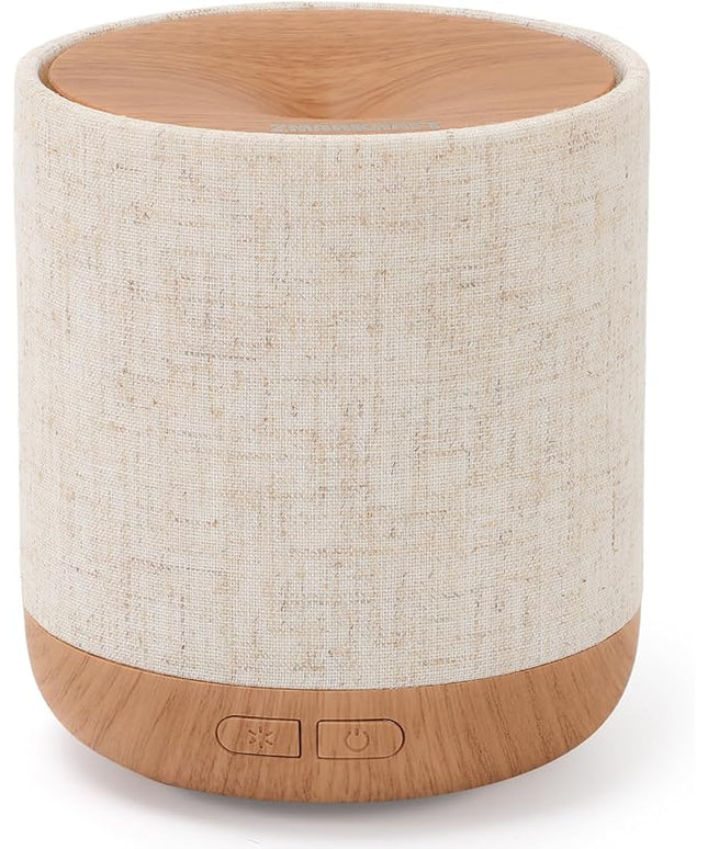 Essential Oil Diffuser 200ml with Fabric Cover and Night Lamp | Ultrasonic Aroma Diffuser | Humidifier w Lights | Room Decor | Small Humidifier for Bedroom | Gift (Light Brown)