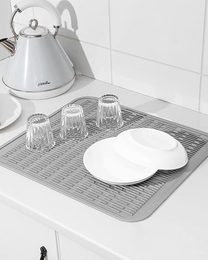Silicone Dish Drying Mat for Multiple Usage,Easy clean,Eco-friendly,Heat-resistant Silicone Mat for Kitchen Counter or Sink,Refrigerator or Drawer Liner Grey 2XL 24 inches x 18 inches
