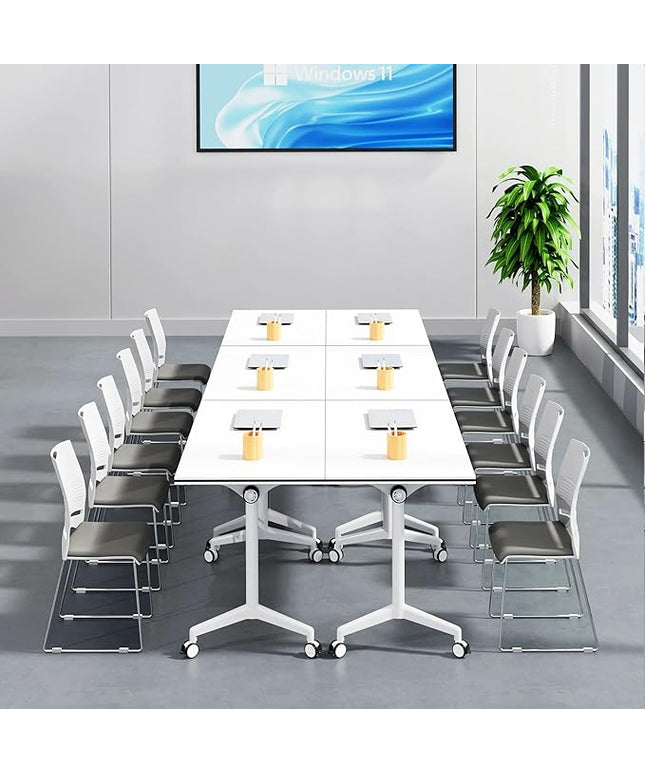 4Pack Folding Conference Table with Wheels & Flip Top -55 Inches Commercial Mobile Meeting Table for Office, Training Seminar, Home Use -Space Saving Design, Easy Folding Classroom Table﻿