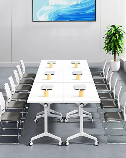 6Pack Folding Conference Table with Wheels & Flip Top - Business Mobile Meeting Table for Office, Training Seminar, Home Use -Space Saving Design, Easy Folding Classroom Table﻿