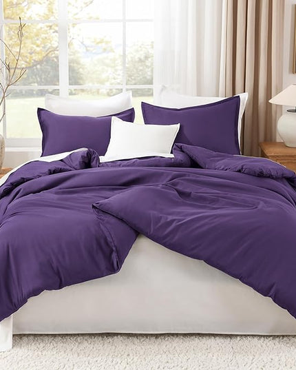 Litanika Dark Purple Comforter Set Queen Size, 3 Pieces Lightweight Solid Bedding Comforter Set, All Season Fluffy Bed Set (90x90In Comforter & 2 Pillowcases)