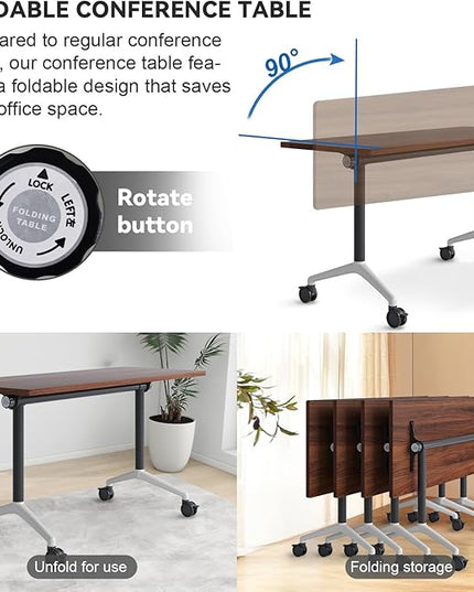 Folding Conference Room Tables, Seminar Conference Table Modern Flip Top Training Meeting Tables, Conference Room Table with Wheels for Home Office Classr,8 Pack 63inch