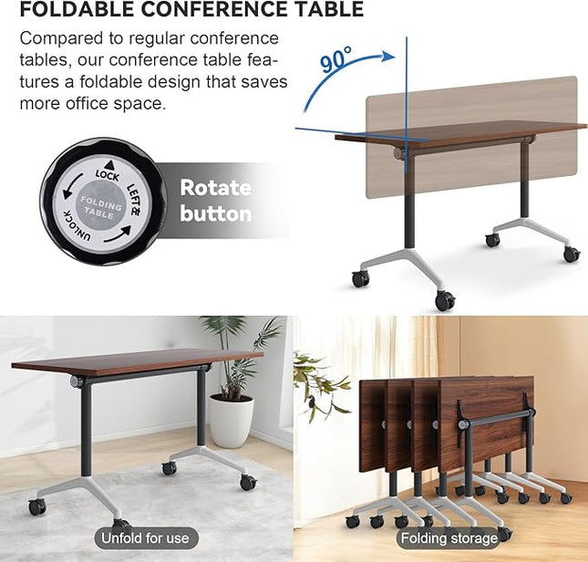 Folding Conference Room Tables, Seminar Conference Table Modern Flip Top Training Meeting Tables, Conference Room Table with Wheels for Home Office Classr,8 Pack 47.2inch