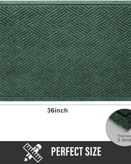 Sturdy Front Door Mat, Absorbent Muddy Dirt Resist Welcome Door Mats Outdoor Indoor, Stain and Fade Resistant, Non-Slip Rubber Backing Low Profile Doormat for Entryway, 36×24, Green
