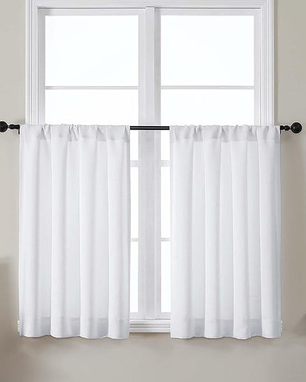 Gwine Short Light Filtering Curtains 36 Inches Long, Small Curtains Over Sink, Thermal Insulated Room Darkening Drapes for Bathroom Basement Patio Cabinet, 2 PCS, Each 40" Wx36 L, Pura White