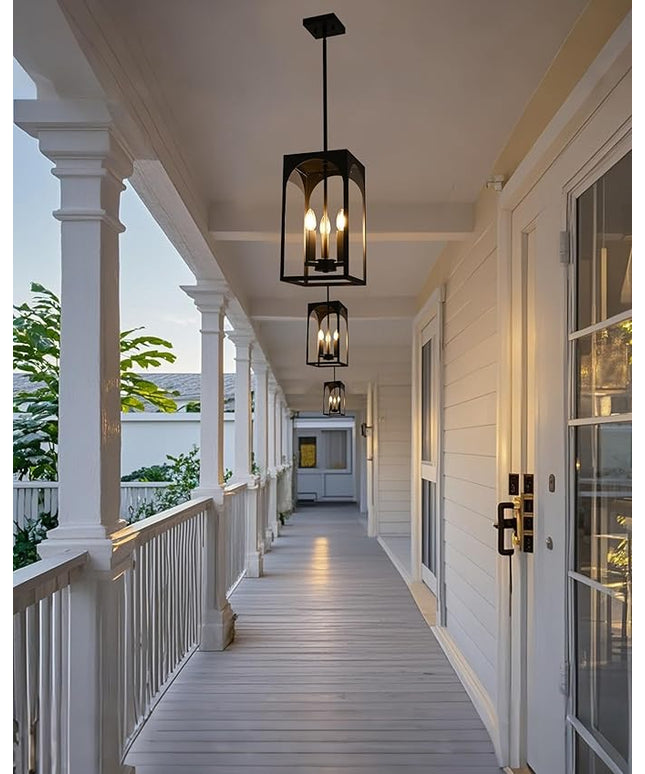 VINLUZ Modern Oil Rubbed Bronze Chandelier 3 Light Dining Room Light Fixture with Clear Glass Shade Industrial Outdoor Pendant Lights for Entryway Hallway Porch