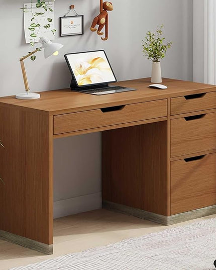 48 Inch Small Desk with 4 Drawers, Computer Desk with Storage File Cabinet for Bedroom, Home Office Desk with Storage for Small Space, Brown