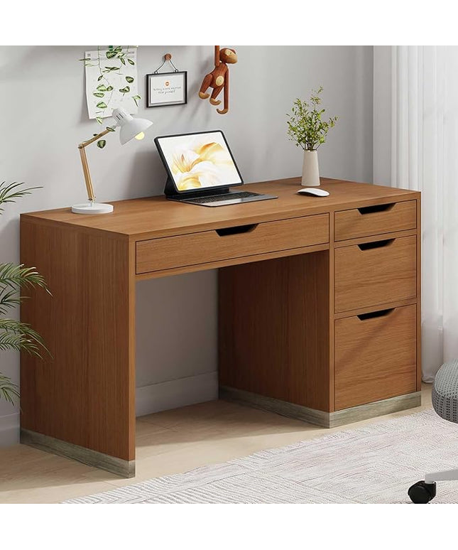48 Inch Small Desk with 4 Drawers, Computer Desk with Storage File Cabinet for Bedroom, Home Office Desk with Storage for Small Space, Brown
