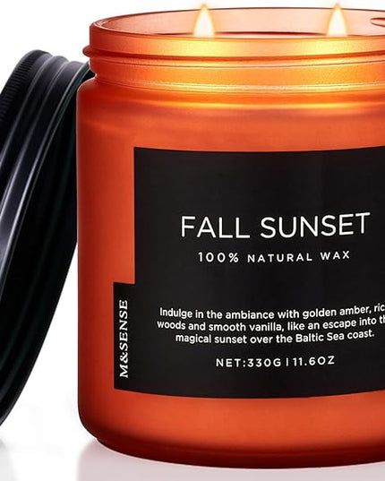 M&SENSE Baltic Amber Fall Scented Candle, 11.6oz Clean Natural Soy Wax Non Toxic Up to 70 Hours Burn Time 2 Cotton Wick Housewarming Candle for Home Scented