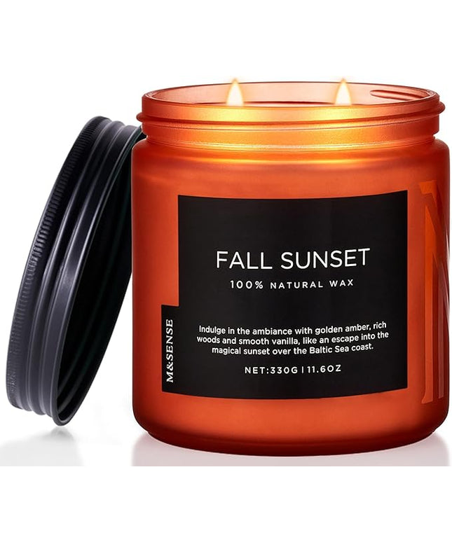 M&SENSE Baltic Amber Fall Scented Candle, 11.6oz Clean Natural Soy Wax Non Toxic Up to 70 Hours Burn Time 2 Cotton Wick Housewarming Candle for Home Scented