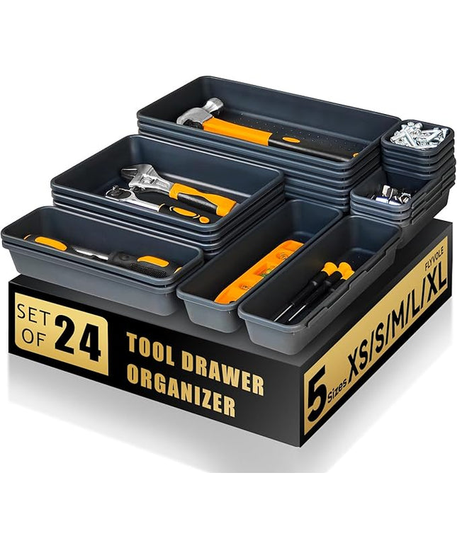 Tool Box Organizer Tray, Toolbox Desk Drawer Organizer, Tool Box Tray, Toolbox Organization Storage for Rolling Tool Chest (24 PCS)