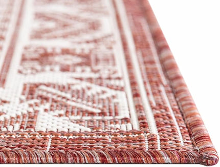 Rugs.com Outdoor Aztec Collection Rug – 8x10 Rust Red Flatweave-Pile Rug Perfect for Living Rooms, Large Dining Rooms, Open Floorplans