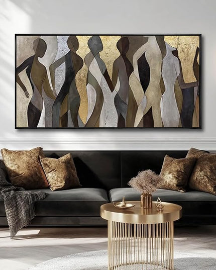 Artexist Figure Wood Wall Decor Neutral Wall Art Modern Poster Printing 24"x48" Picture for Bedroom Hanging Art for Dining Room Area