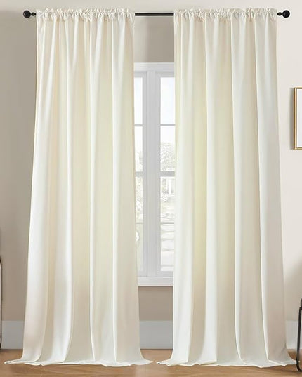 Joydeco White Velvet Curtains 63 inch Length 2 Panels, Luxury Blackout Rod Pocket Thermal Insulated Window Curtains, Super Soft Room Darkening Drapes for Living Dining Room Bedroom,W52 x L63 inches