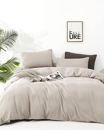 Houseri King Comforter Set - Beige, Cream King Size, 3 Pieces - Light Taupe, Khaki, Soft Bedding - All Season Gift Choice - Elegant, Lightweight, Fluffy - Light Brown, Solid Oatmeal Bed Quilt - Comfy