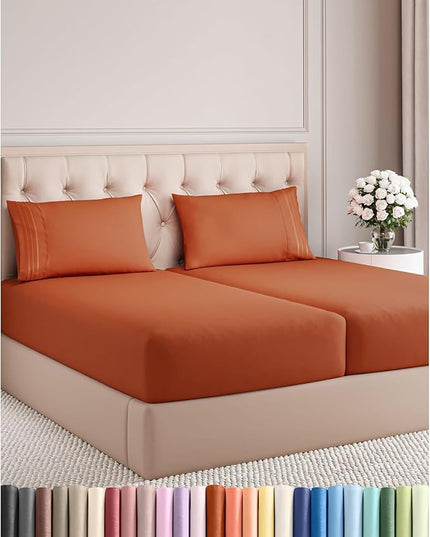 Split King Size 5 Piece Sheet Set - Comfy Breathable & Cooling Bed Sheets Set - Hotel Luxury Bedding for Women, Men, Kids, Teens, Boys & Girls - Deep Pockets and Wrinkle Free - Oeko-Tex - Terracotta