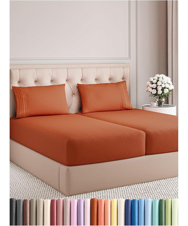 Split King Size 5 Piece Sheet Set - Comfy Breathable & Cooling Bed Sheets Set - Hotel Luxury Bedding for Women, Men, Kids, Teens, Boys & Girls - Deep Pockets and Wrinkle Free - Oeko-Tex - Terracotta