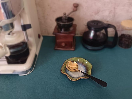 Spoon Rest for Coffee Bar Accessories, Small Spoon Rest for Coffee Station, Flower Ceramic Tea Spoon Holder for Teaspoon Rest for Tea Spoon, 1 PC (Retro, Grass Green)