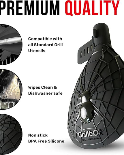 Grillbot Heat Resistant BBQ Heat Shield for Utensils, Protect Hands from Burns, Splatter & Flare-Ups, BPA-Free Silicone, Dishwasher Safe, Universal Fit, Perfect Grill Gift for Men (Black, Eagle)