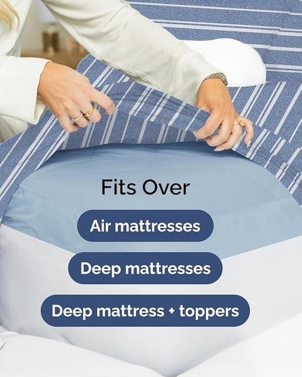 Extra Deep Twin Sheet Set - 4 Piece Breathable and Cooling Sheets - Hotel Luxury Bed Sheets Set - Easy Fit - Soft, Wrinkle Free and Comfy Sheets Set - Blue Striped Sheet Set with Extra Deep Pockets