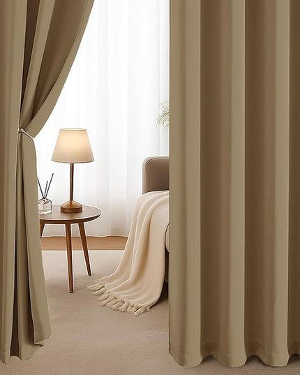 Simplebrand Taupe Curtains for Bedroom Living Room 72 Inches Long 2 Panels Set, Room Darkening Thermal Insulated Curtains & Drapes, Solid Grommet Noise Reducing Window Treatment, W50 x L72 Inch
